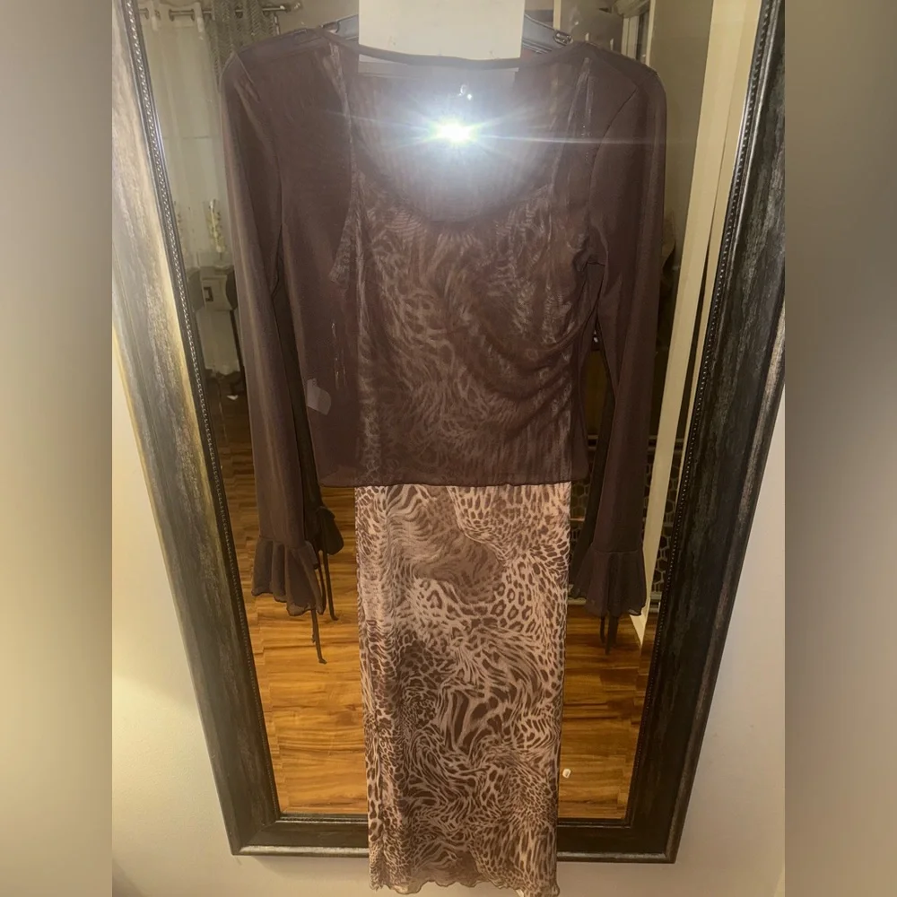 See You Monday Brown Animal Print dress with Sheer Cardigan - Picture 10 of 13